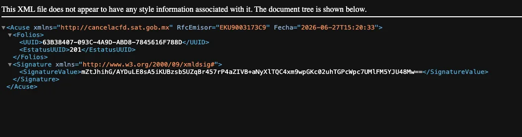 XML del acuse de cancelación