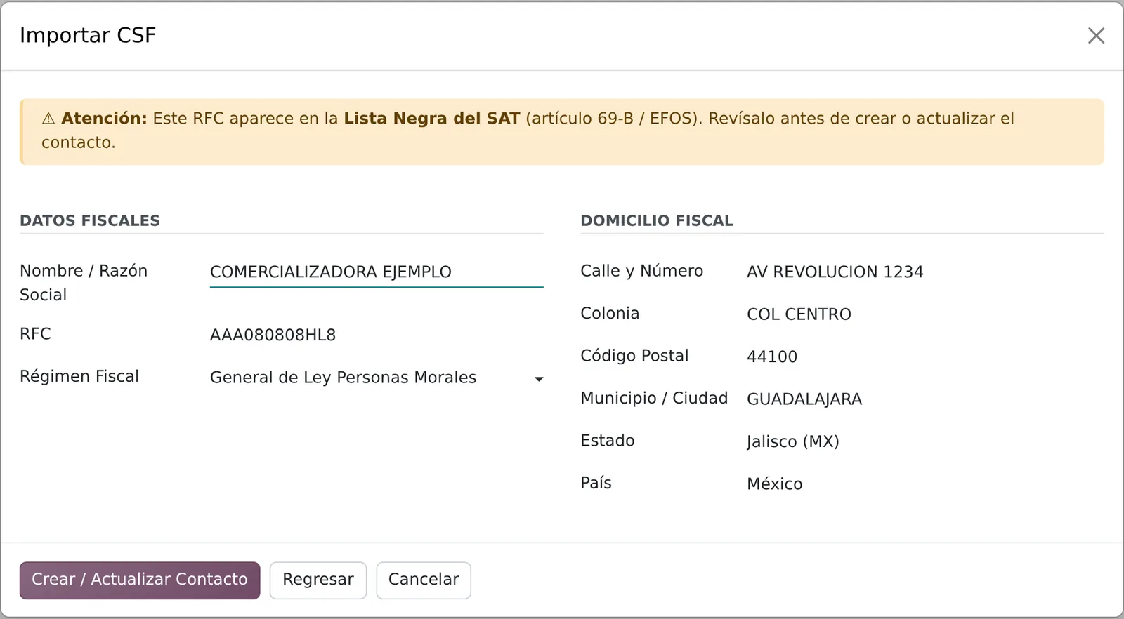 Verificar datos y crear el contacto