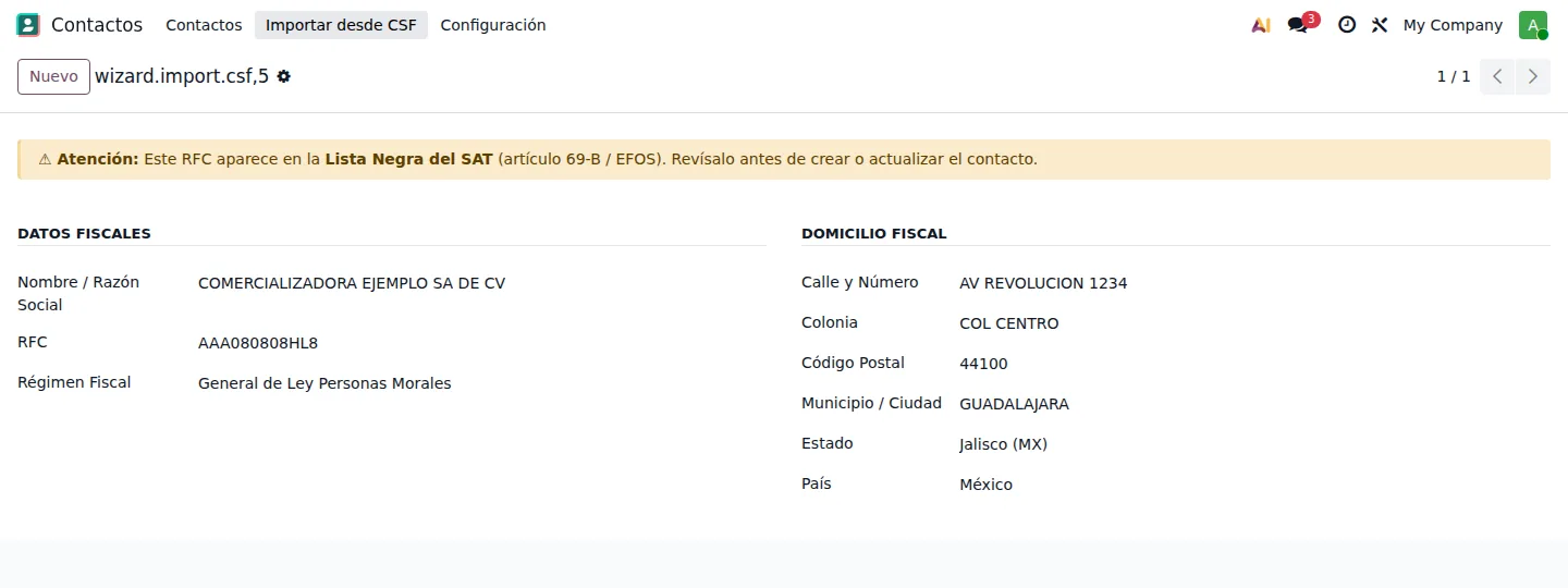 Verificar datos y crear el contacto