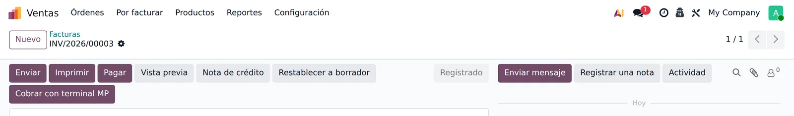 Botón Cobrar con terminal MP en la factura de cliente