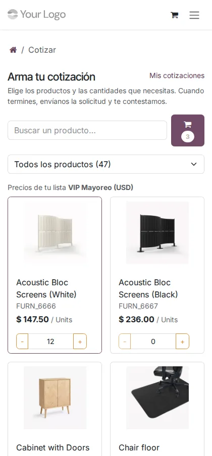 Catálogo del portal en un teléfono móvil