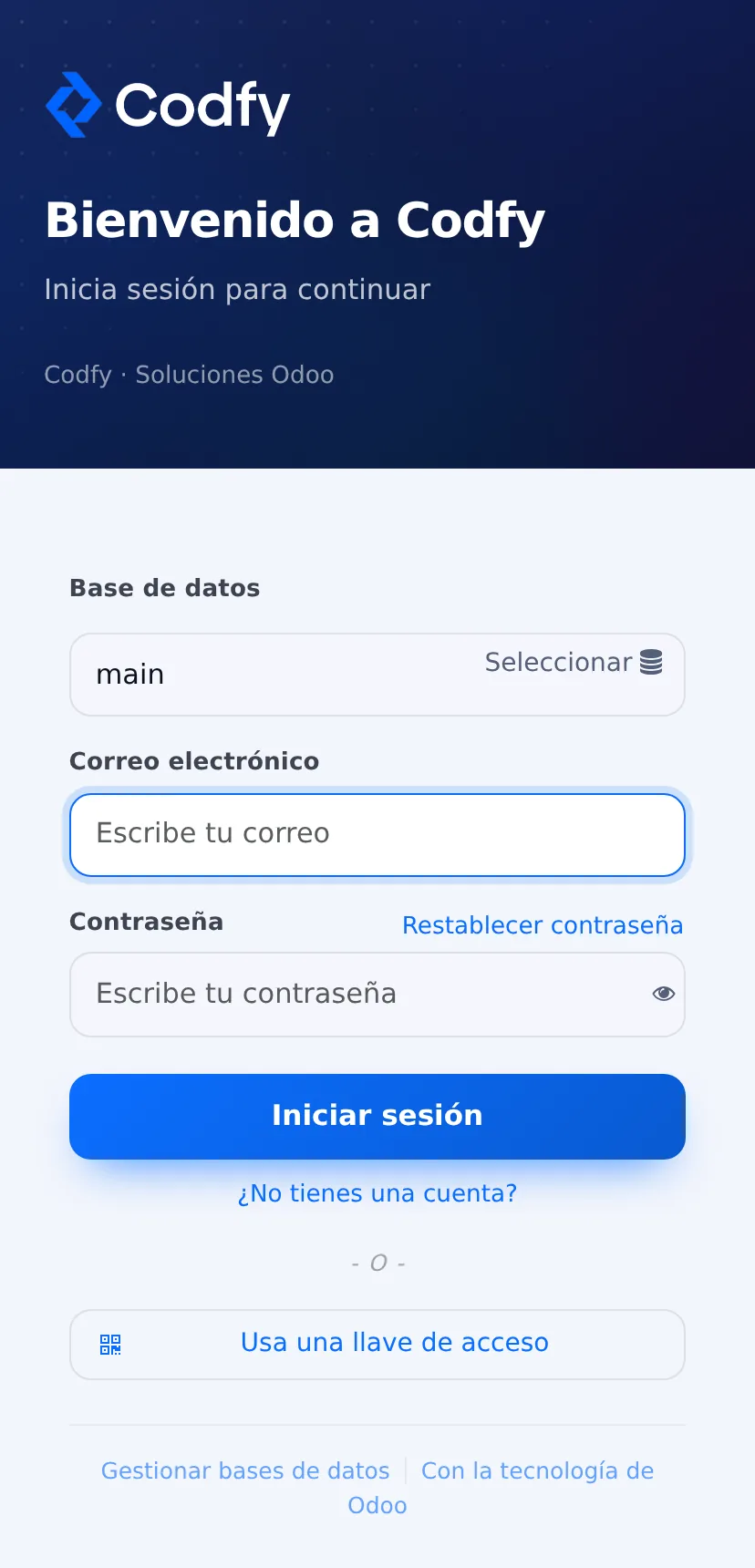Diseño Dividido en un teléfono, con la banda de marca arriba y el formulario debajo