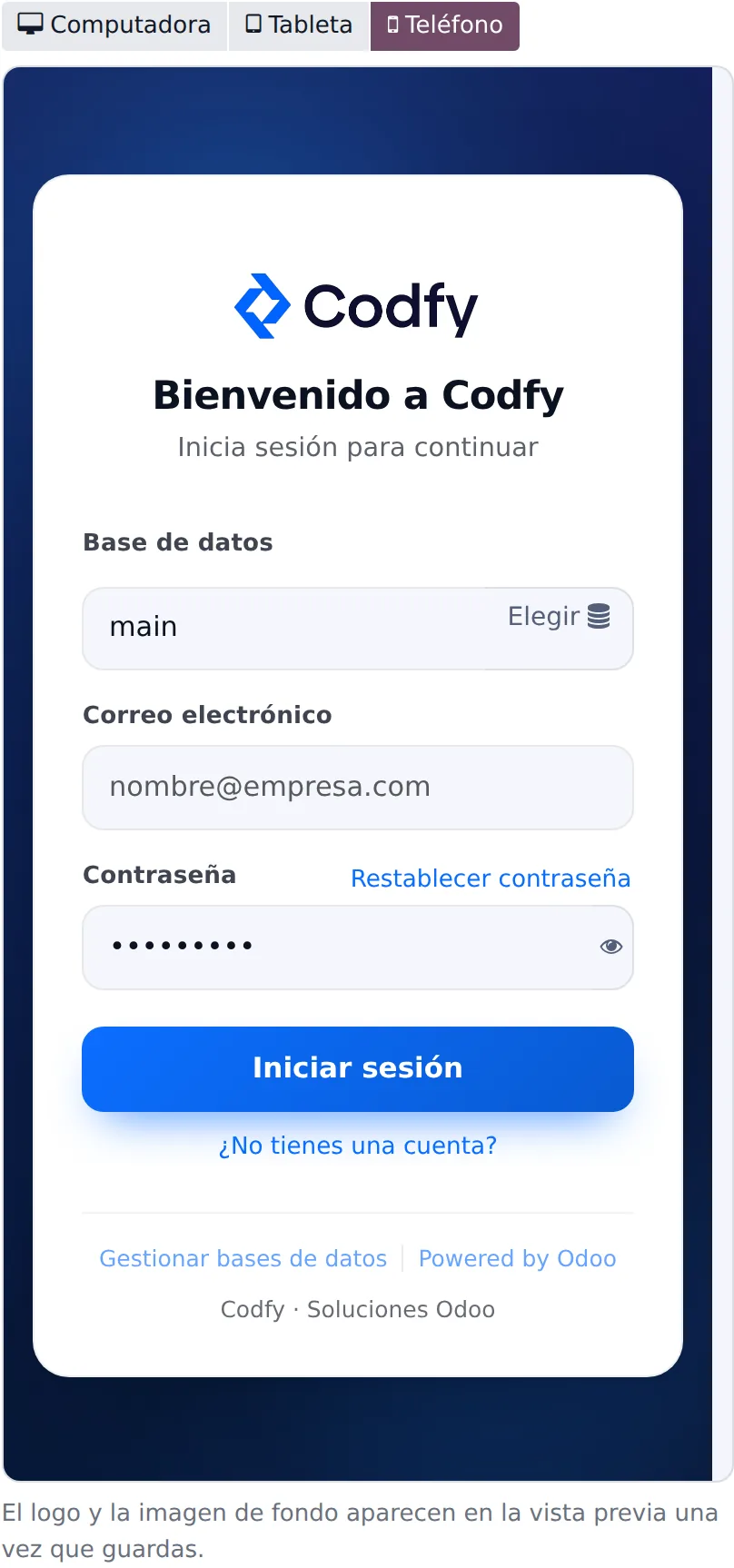 Vista previa dentro de Ajustes mostrando la pantalla de acceso en formato de teléfono