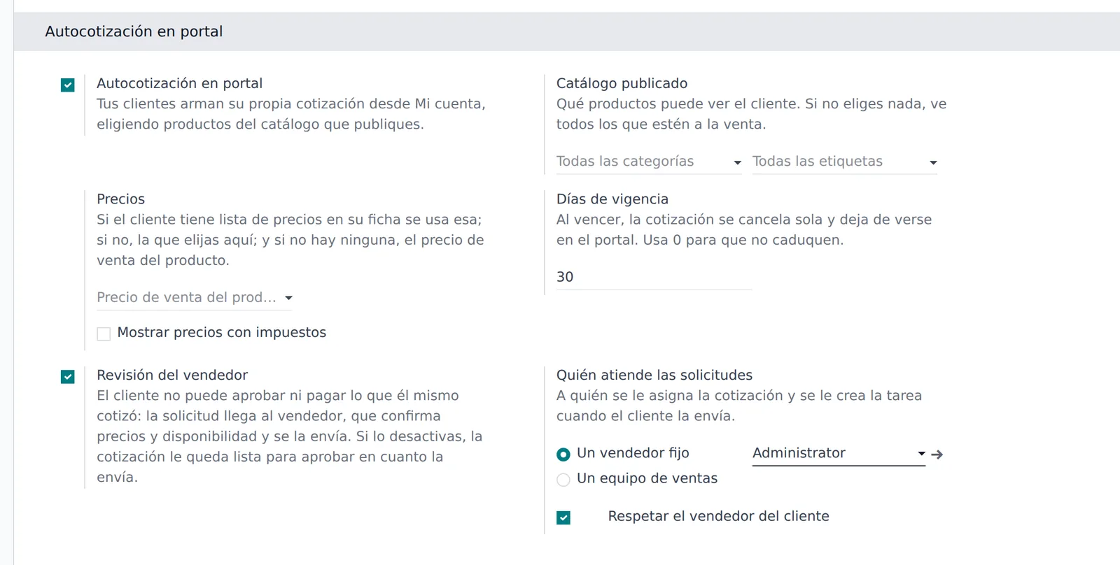 Ajuste Revisión del vendedor dentro del bloque Autocotización en portal