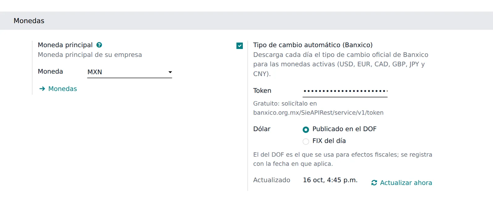 Ajustes de Facturación con el tipo de cambio automático de Banxico activado